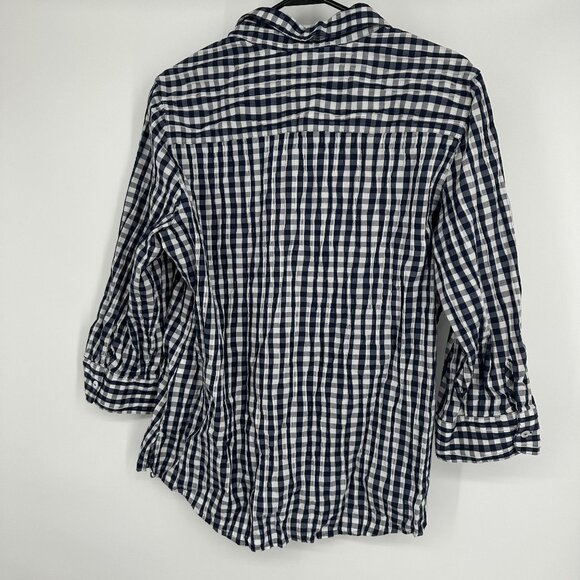 Foxcroft Women's Navy Blue Plaid Button down shirt size 14 Shaped - Picture 6 of 6